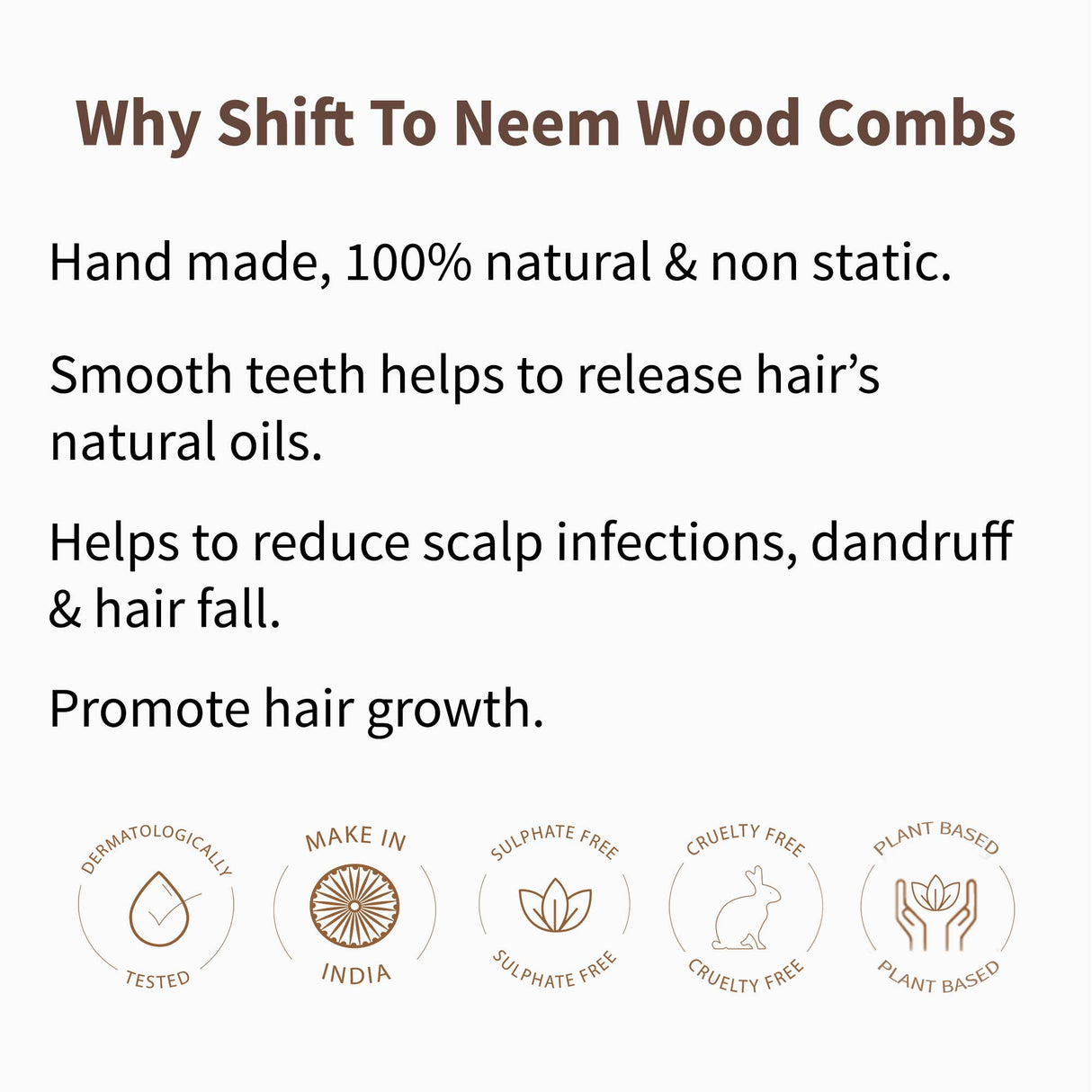 Dressing Comb, Tail Handle, 100% Neem Wood