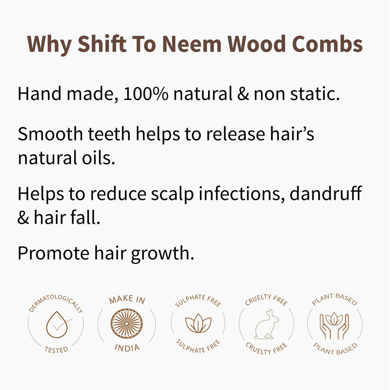 BodyHerbals Neem wood Dressing Comb, for Beard, Head Hair & Mustache