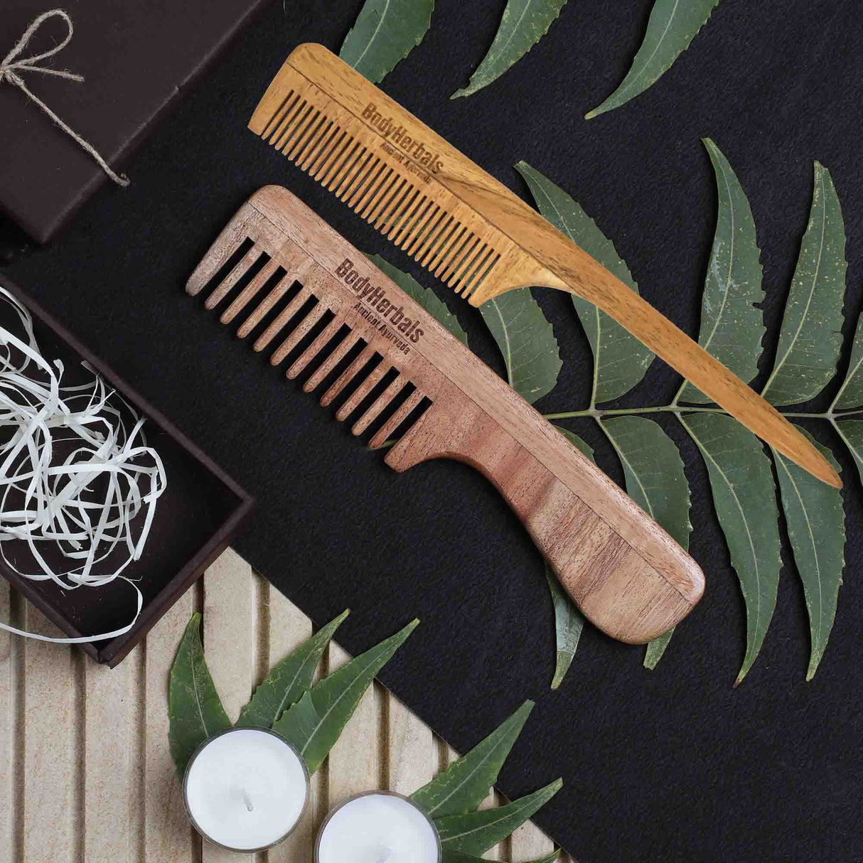 Dressing Comb Set, Handle Rake and Tail Handle, 100% Neem Wood