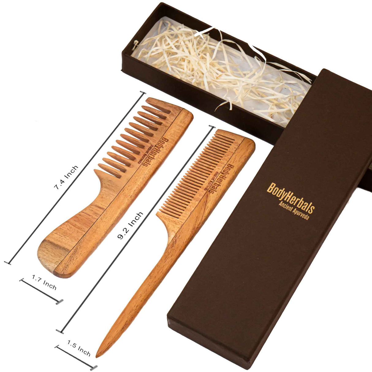 Dressing Comb Set, Handle Rake and Tail Handle, 100% Neem Wood