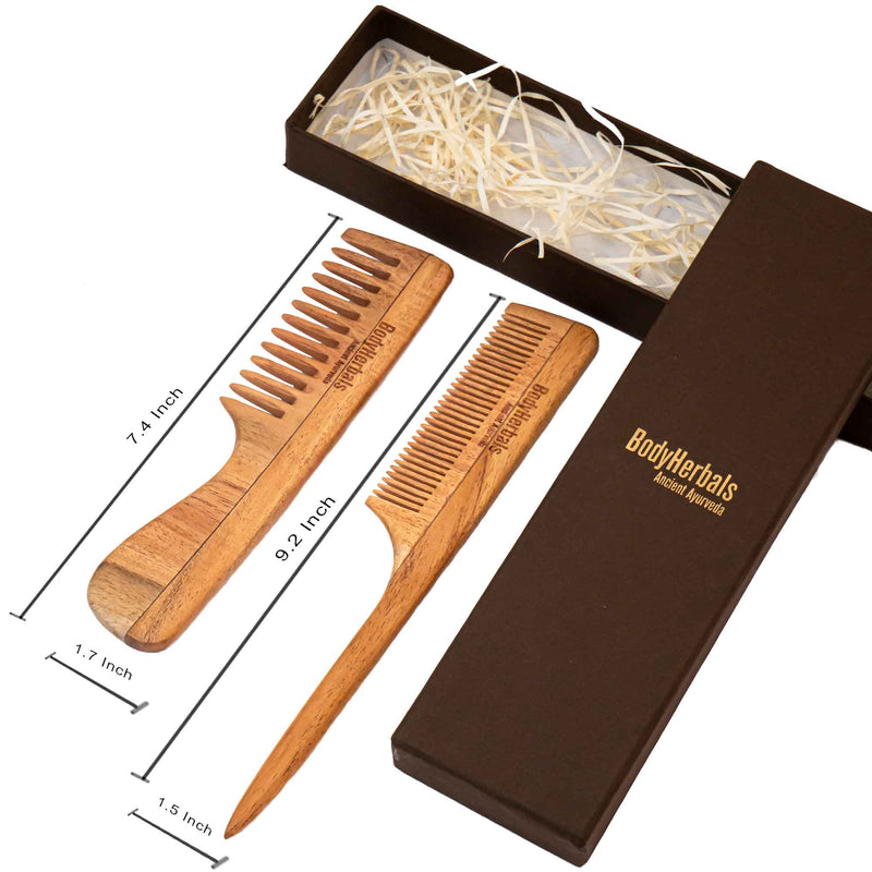 Neem Wood Comb Set, Handle Rake and Tail Comb